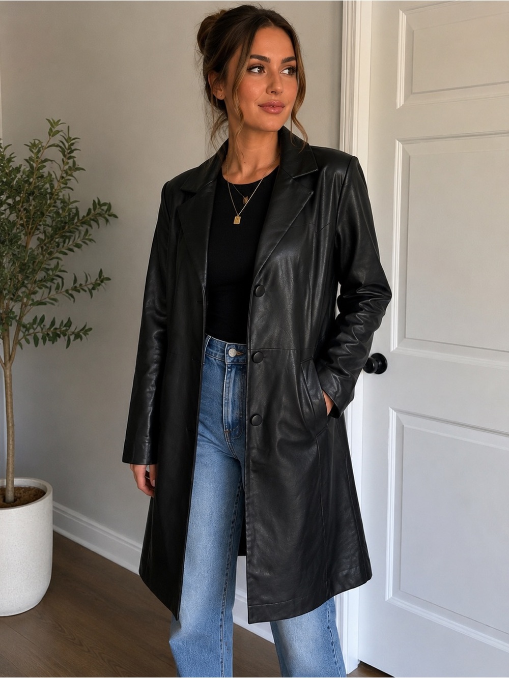Abercrombie & Fitch Vegan Leather Long Coat / Trench Jacket – Size Small